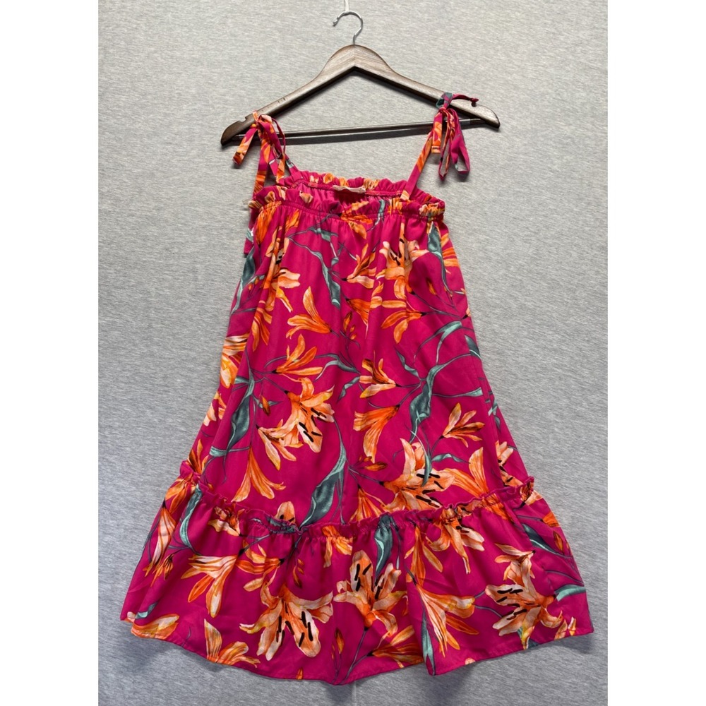 Peach Love California Sundress Womens S Pink Multi Floral Lily Print Square Neck